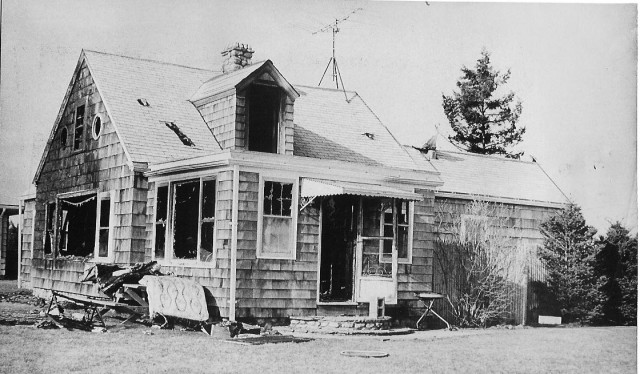 From the Archives: Nicol Fire on Bayside Ave. (now Brightman Way).  From the Westerly Sun 3/26/73.  This photo shows the exterior of the A. Norman Nicol home after the fire which took the lives of three children.